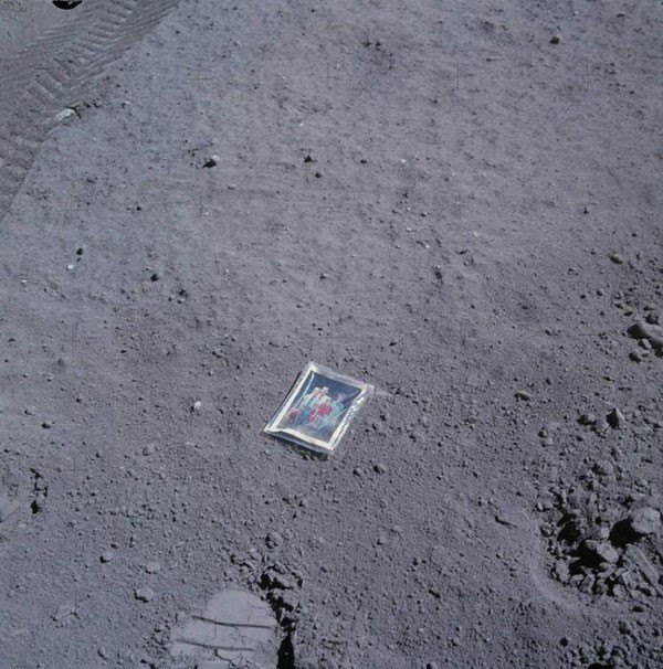 48. Apollo 16 astronaut Charles Duke left this family photo behind on the moon in 1972. 48. Apollo 16 astronaut Charles Duke left this family photo behind on the moon in 1972.