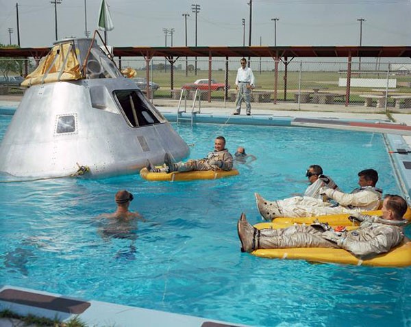 49. The crew of Apollo 1 practicing their water landing in 1966. Unfortunately, all of them were killed 49. The crew of Apollo 1 practicing their water landing in 1966. Unfortunately, all of them were killed