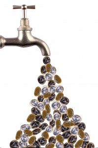 money flowing out of a retro tap