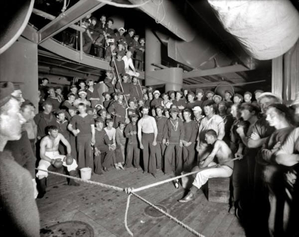 A boxing match on board the USS Oregon in 1897 A boxing match on board the USS Oregon in 1897